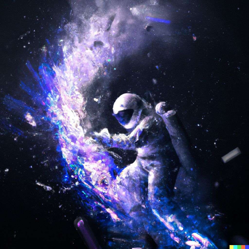 an astronaut, particle explosion, digital art